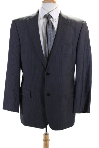 Boss Hugo Boss Mens Pinstriped Two Button Blazer Gray Blue Wool Size 44 Regular