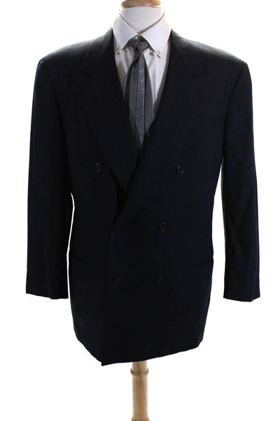 Giorgio Armani Le Collezioni Mens Two Button Blazer Black Blue Size 43 Regular