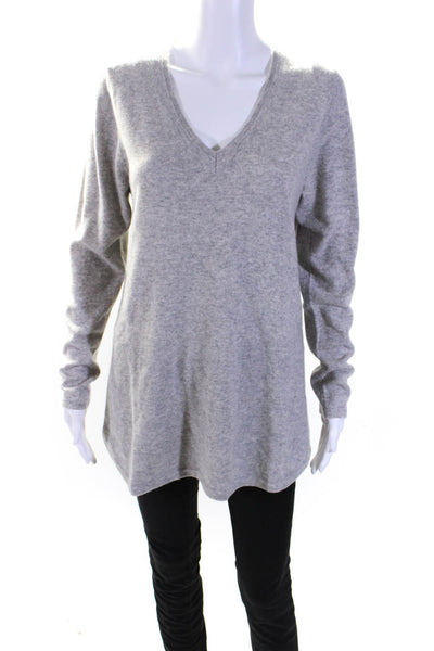Alpine Womens Cashmere Knit V-Neck Long Sleeve Sweater Top Light Gray Size 1