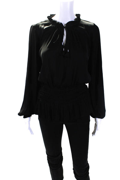 Current Air Womens Black Ruffle Tie V-Neck Long Sleeve Blouse Top Size M