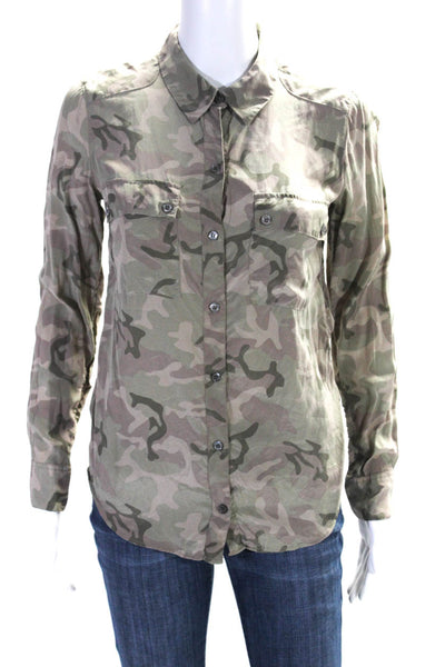 Equipment Femme Women's Long Sleeves Button Down Silk Camouflage Blouse Size XS