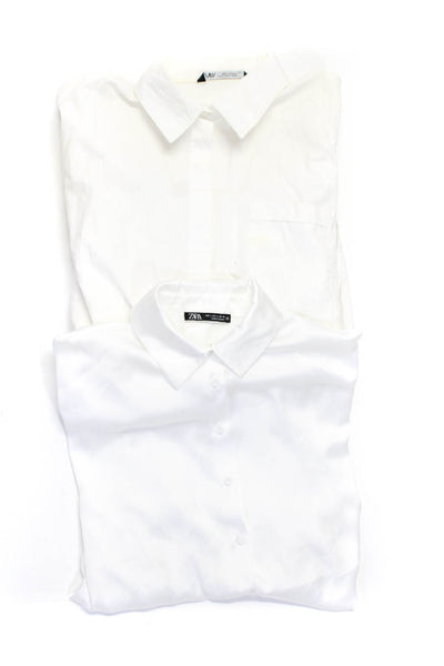 Zara Womens Button Front Satin Shirt Dress White Size Large XL Lot 2