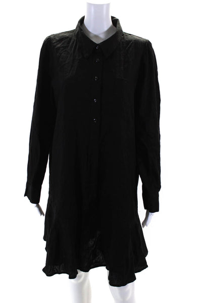 Cynthia Rowley Womens Linen Blend Collared Button Up Mini Dress Black Size XL