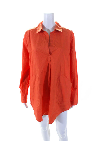 Les Canebiers Womens Long Sleeve Collared V Neck Shift Dress Orange Size Large