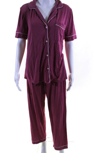 Eberjey Womens Button Down Short Sleeves Pajama Set Pink Size Extra Small