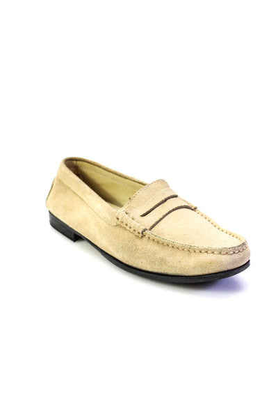 Tods Womens Beige Suede Leather Slip On Driving Loafer Shoes Size 8.5