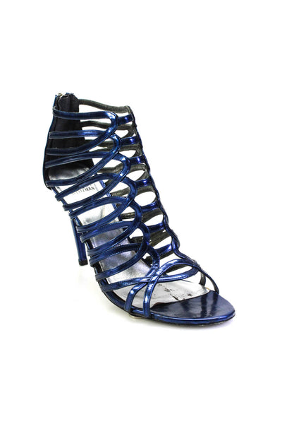 Stuart Weitzman Womens Back Zip Stiletto Strappy Sandals Blue Patent Size 9.5N