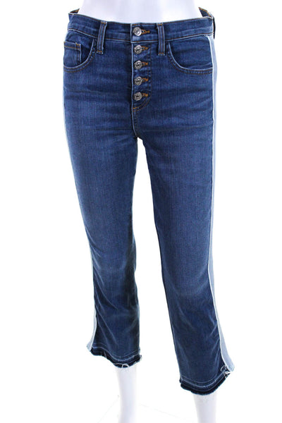 Veronica Beard Womens Denim Striped Button Fly Straight Leg Jeans Blue Size 27