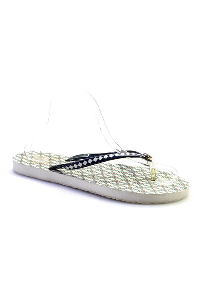 Tory Burch Womens Rubber Diamond Print Thong Flip Flops Sandals White Size 9.5