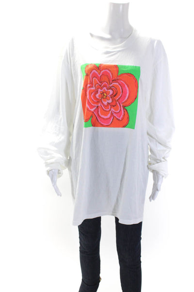 6397 Womens Cotton Long Sleeve Graphic Print T shirt White Size XL