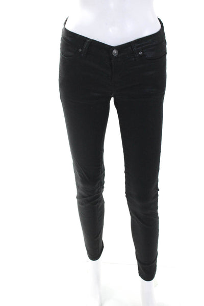 Allsaints Womens Zipper Fly High Rise Coated Skinny Ankle Jeans Black Size 27
