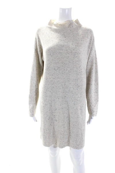 Eileen Fisher Womens Long Sleeve Mock Neck Sweater Dress White Cotton Size Small