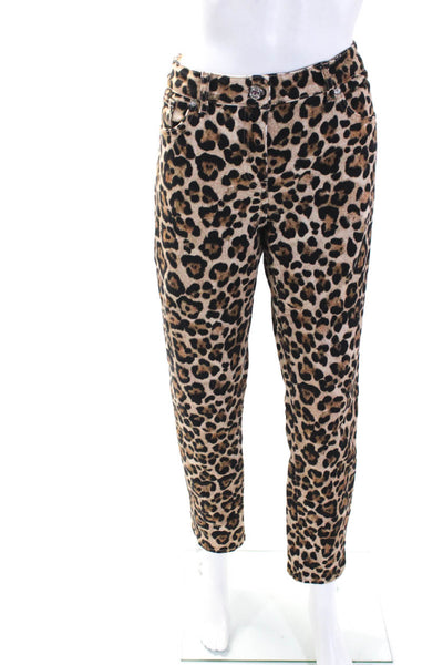 Blumarine Womens Brown Leopard Print High Rise Straight Leg Jeans Size 34