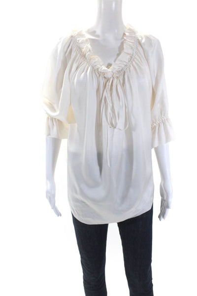 Temperley London Womens White Silk Ruffle Tie Neck Long Sleeve Blouse Top Size12