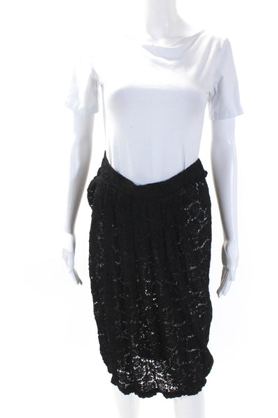 Donna Karan New York Womens Elastic Waistband Lace A Line Skirt Black Size 12