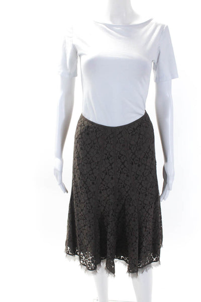 Tahari Womens Back Zip Knee Length Lace Overlay A Line Skirt Brown Size 12