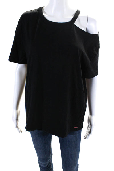 Philanthropy Womens Short Sleeve Cold Shoulder Tee Shirt Black Cotton Size Large