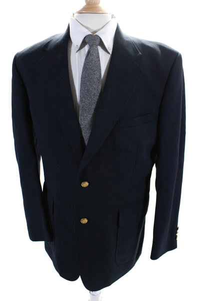 Stafford Mens Navy Blue Two Button Long Sleeve Blazer Jacket Size 40R