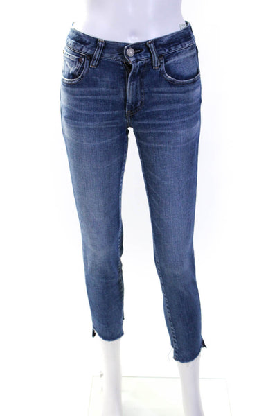 Moussy Womens Cotton Distressed Hem Light Washed Skinny Jeans Blue Size EUR26