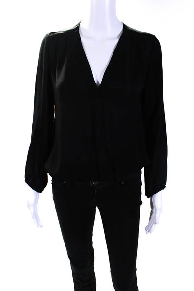 Joie Womens V Neck Long Sleeve Top Blouse Black Silk Size Extra Small