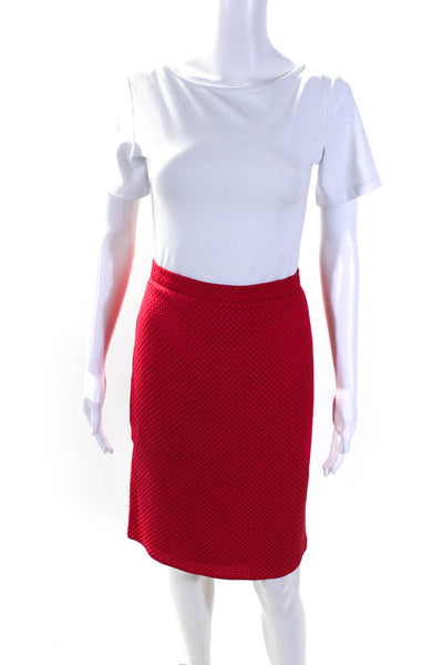 Armani Collezioni Womens Satin Check Jacquard Pleated Hem Pencil Skirt Red Sz 6