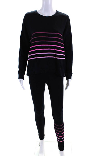 Sundry Womens Knit Striped Round Neck Long Sleeve Top + Legging Set Navy Size 0