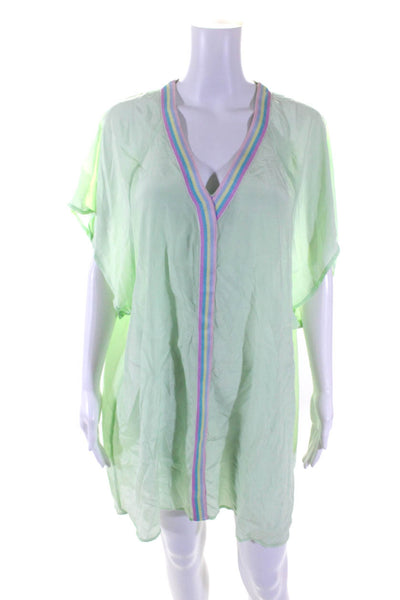 Pitusa Womens Pastel Stripe Short Sleeve V Neck Shift Dress Light Green One Size