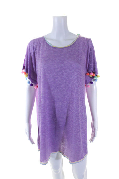 Pitusa Stephanie Gottlieb Womens Pastel Pom Pom Tee Shirt Dress Purple One Size