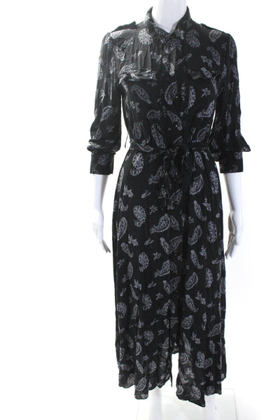 Zara Womens Paisley Print Button Down A Line Dress Black White Size Small