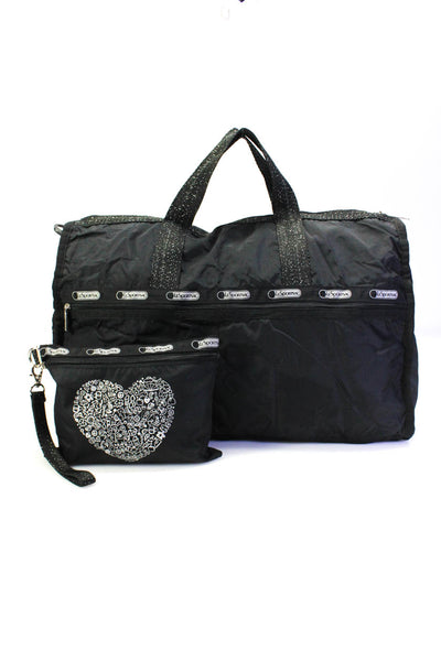 LeSportsac Womens Glitter Graphic Print Zipped Athletic Duffel Handbag Black
