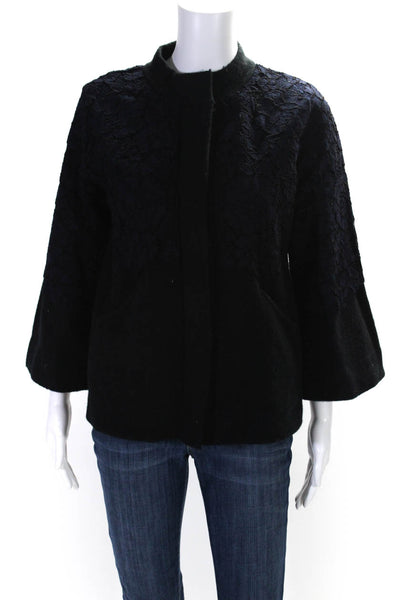 Field Flower Anthropologie Womens Button Front Lace Trim Coat Black Wool Size XS