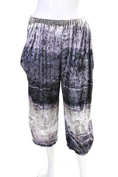 Diane Ness Womens Elastic Waistband Velour Capri Pants Gray Size Medium