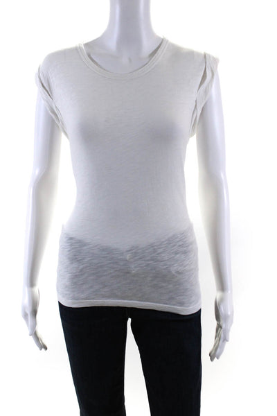 Veronica Beard Womens Cotton Round Neck Short Sleeve T-Shirt White Size M