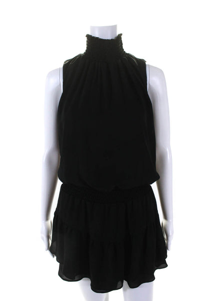 Krisa Womens Sleeveless Smocked Mock Neck Shift Dress Black Size Small