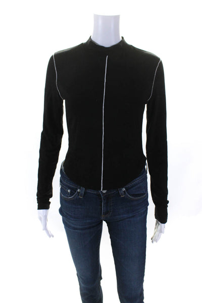 Reformation Womens Long Sleeve Mock Neck Knit Shirt Top Black Size Small