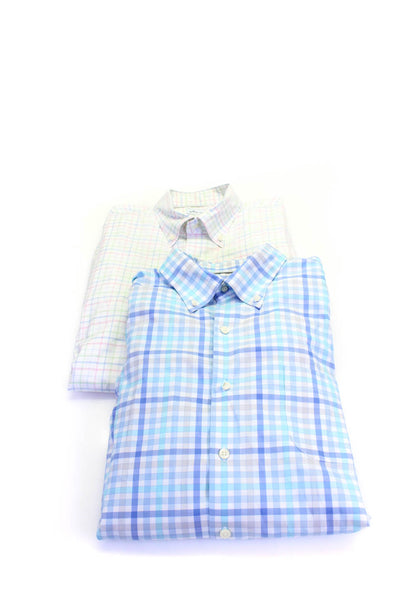 Peter Millar Mens Button Front Collared Plaid Shirts Blue White Pink XL Lot 2