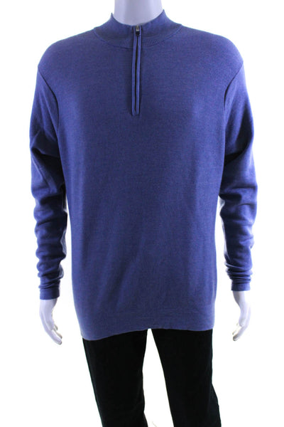 Peter Millar Mens Long Sleeve Quarter Zip Mock Neck Cashmere Purple Size XL