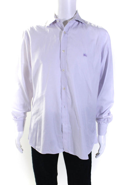 Burberry London Mens Striped Button Down Dress Shirt Lavender Cotton Size 16 41