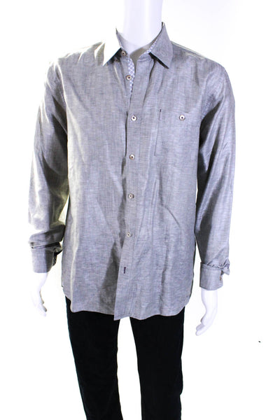 Ted Baker London Mens Linen Long Sleeves Button Down Dress Shirt Gray Size 5