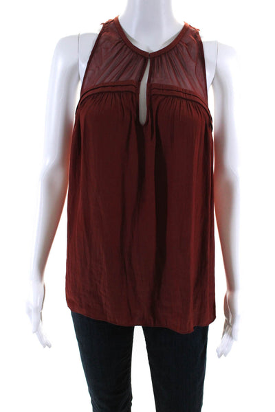 Ramy Brook Womens Rust Red V-neck Sleeveless Blouse Top Size M
