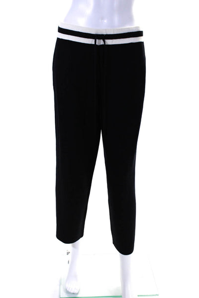 St John Collection Womens Stripe Drawstring Knit Tapered Crop Pants Black Medium