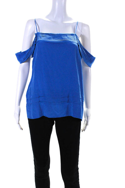 BCBGMAXAZRIA Women's  Square Neck Sleeveless Silk Tank Top Blouse Blue Size M