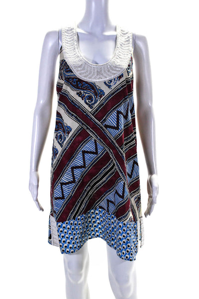 Calypso Saint Barth Women's Scoop Neck Beaded Multicolor Flare Mini Dress Size 8