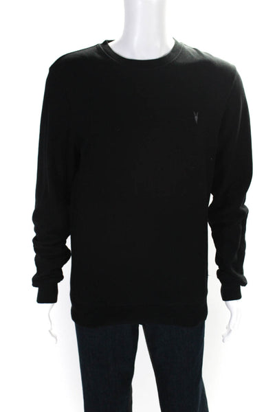 All Saints Mens Cotton Long Sleeve Embroidered Crewneck Sweatshirt Black Size S