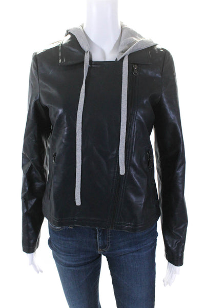 J. Society Women's Hood Long Sleeves Full Zip Moto Jacket Black Size S