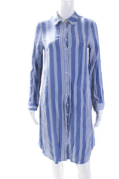 Lumiere Womens Striped Button Down Shirt Dress Blue White Size Small