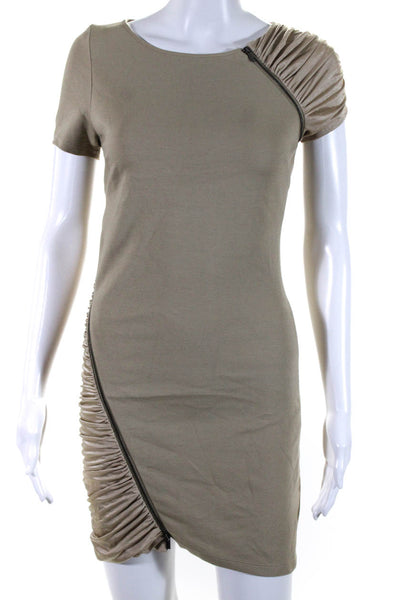BCBG Max Azria Womens Ruched Short Sleeves Dress Beige Size Extra Extra Small