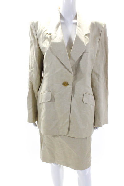 Linda Allard Ellen Tracy Womens Single Button Notched Lapel Skirt Suit Brown 14