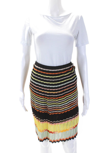 M Missoni Womens Elastic Waistband Knit Striped Skirt Brown Multi Size IT 48