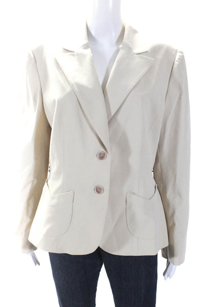Tahari Womens Two Button Pointed Lapel Blazer Jacket Beige Size 16